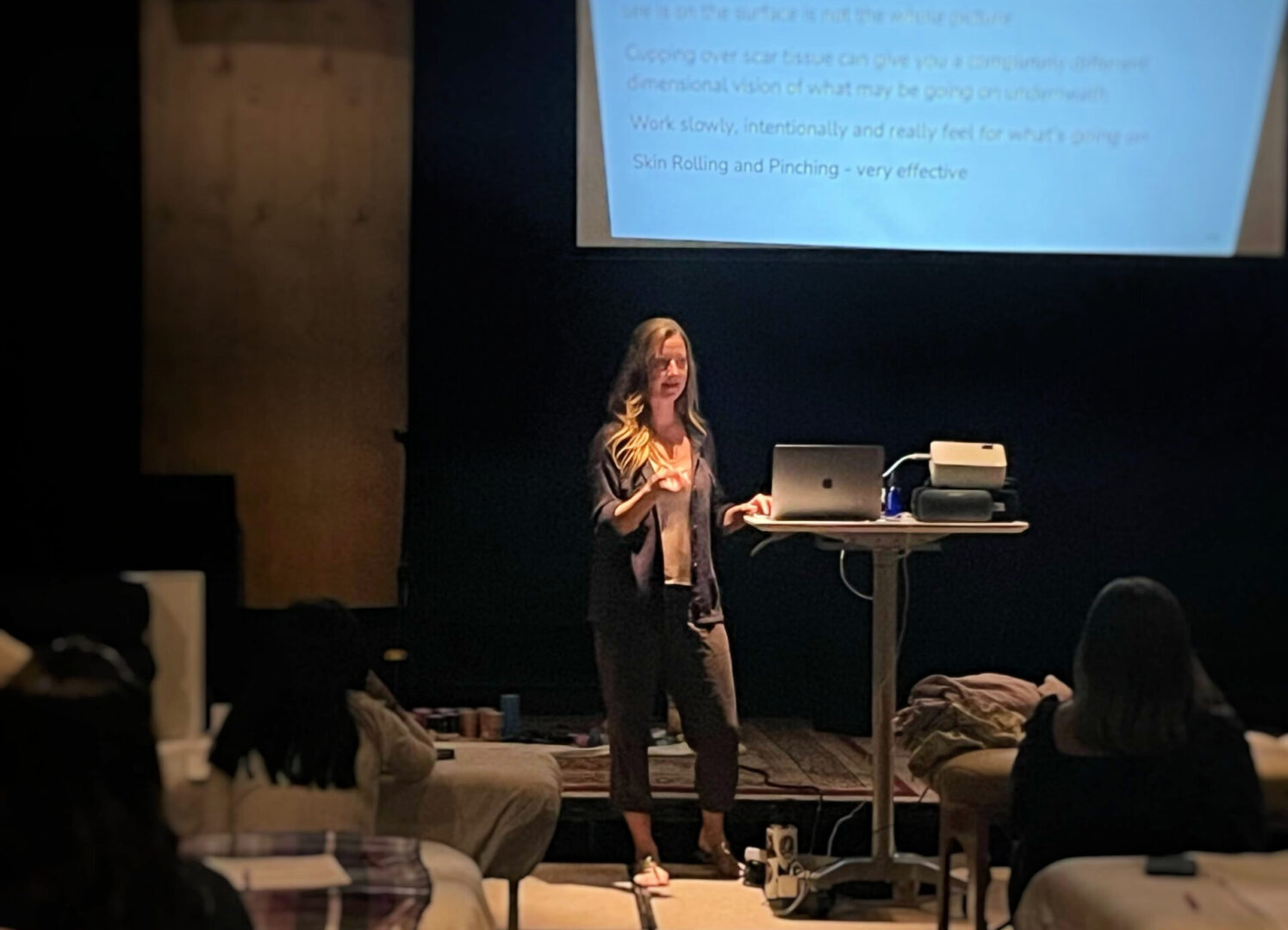 Jessica Johnston speaking an event, Austin Lymphatic